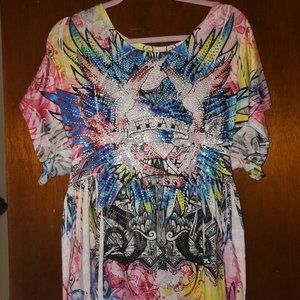 S-twelve Rhinestone blouse size L